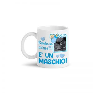 Tazza bimbo in arrivo è un maschio personalizzata con ecografia annuncio gravidanza