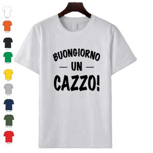 T-Shirt uomo donna in cotone manica corta personalizzata con Frase Buongiorno un cazzo