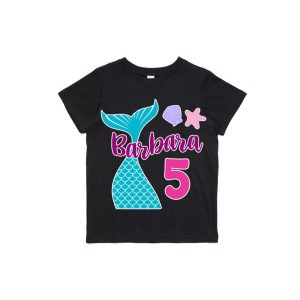 T-Shirt bimba personalizzata con coda della sirena, nome e numero