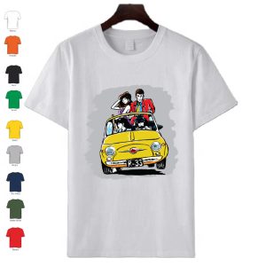 T-Shirt manica corta donna uomo bambino in cotone manica corta personalizzata con Lupin, Margot, Gighen e Goemon in macchina