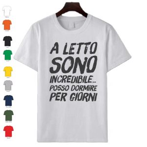 T-Shirt uomo donna in cotone con manica corta personalizzata con frase "A letto sono.."