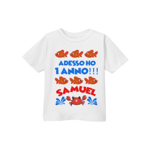 T-Shirt compleanno personalizzata con pesciolini rossi, nome e età
