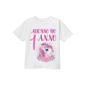 T-Shirt bimba in cotone per compleanno personalizzata Unicorno