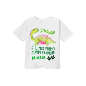 T-Shirt bimbo bimba in cotone personalizzata compleanno Dinosauri