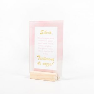 Proposta Per Testimone In Plexiglass Con Cornice E Pennellate Rosa- Vuoi Essere La Mia/ Il Mio Testimone?