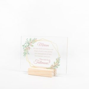 Proposta Per Testimone In Plexiglass Con Cornice Geometrica Dora E Fiorellini Rosa - Vuoi Essere La Mia/ Il Mio Testimone?