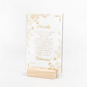 Proposta Per Testimone In Plexiglass Cornice E Fiori Dorati - Vuoi Essere La Mia/ Il Mio Testimone?