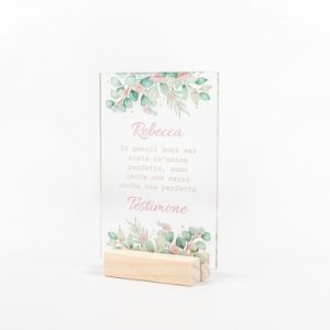 Proposta Per Testimone In Plexiglass Tema Fiorellini Rosa E Foglie Verdi- Vuoi Essere La Mia/ Il Mio Testimone?