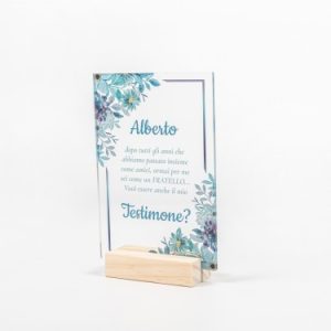 Proposta Per Testimone In Plexiglass Tema Fiori Azzurri E Viola Vuoi Essere La Mia/ Il Mio Testimone?
