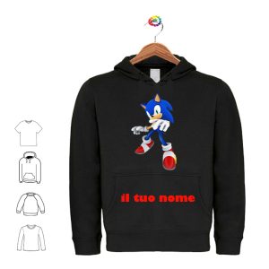Felpa con tasche e cappuccio bambino e bambina personalizzata con Sonic