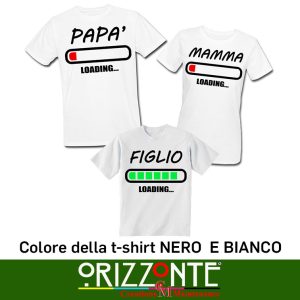 T-shirt livello batteria scarico famiglia papà mamma e figlio loading maglia cotone