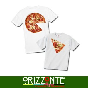T-Shirt Maglia cotone Papà e Bimbo personalizzata con fetta di pizza