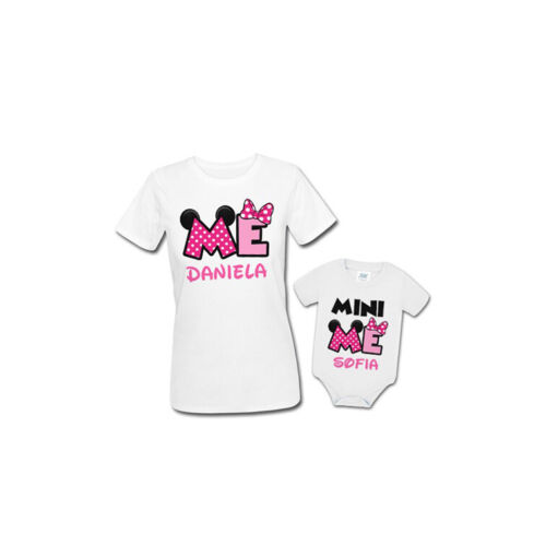 T-Shirt donna cotone + body neonata personalizzati Me e Mini Me Minnie con nomi