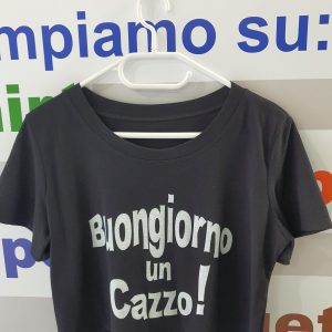 T-Shirt da donna, corta, nera stampa Buongiorno Un cazzo