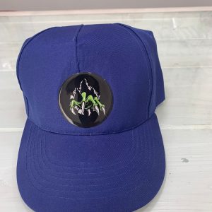 Cappellino con visiera colore blu e adesivo resinato graffio